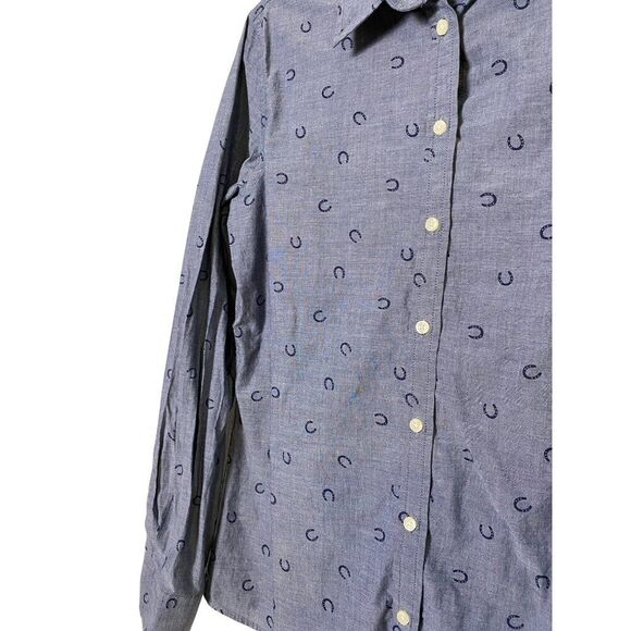 Banana Republic Shirt Women's M Blue Soft Wash Button-Up Horseshoe Print Country - Picture 8 of 12